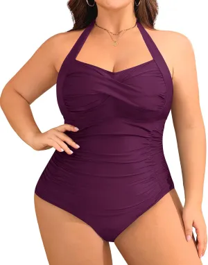 Yonique Plus Size Bathing Suit for Women One Piece Swimsuit Tummy Control Halter Tops for Women Swimwear
