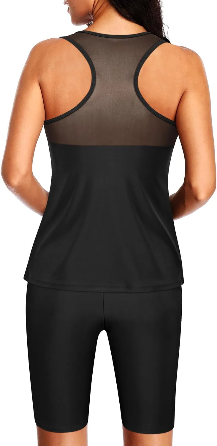 Yonique Women's Two Piece Swimsuits with Shorts Modest Tankini Bathing Suits Racerback Swim Tops Short Athletic Swimwear