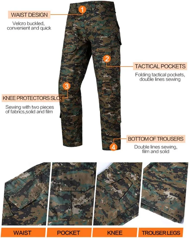 YUSHOW Mens Tactical Military Uniform Set Camouflage Tactical Shirt Pants Gear Suit