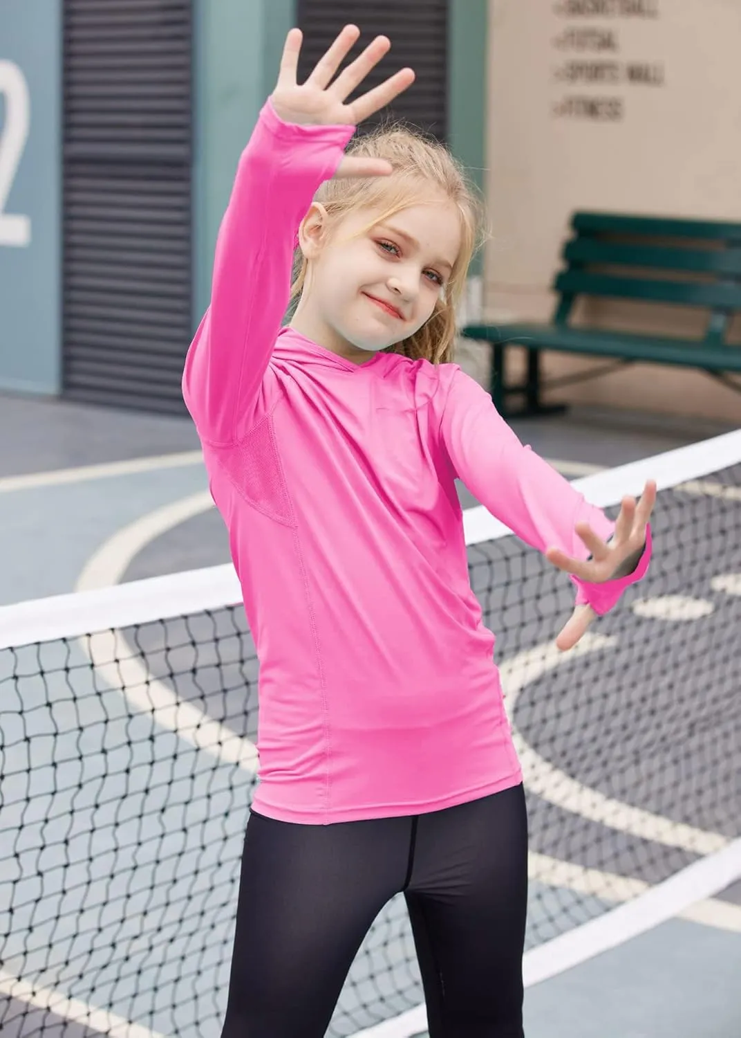 Zaclotre Kids UPF50  Sun Shirt Girls Quick Dry Sun Protection Clothing Athletic Hoodie with Thumbholes