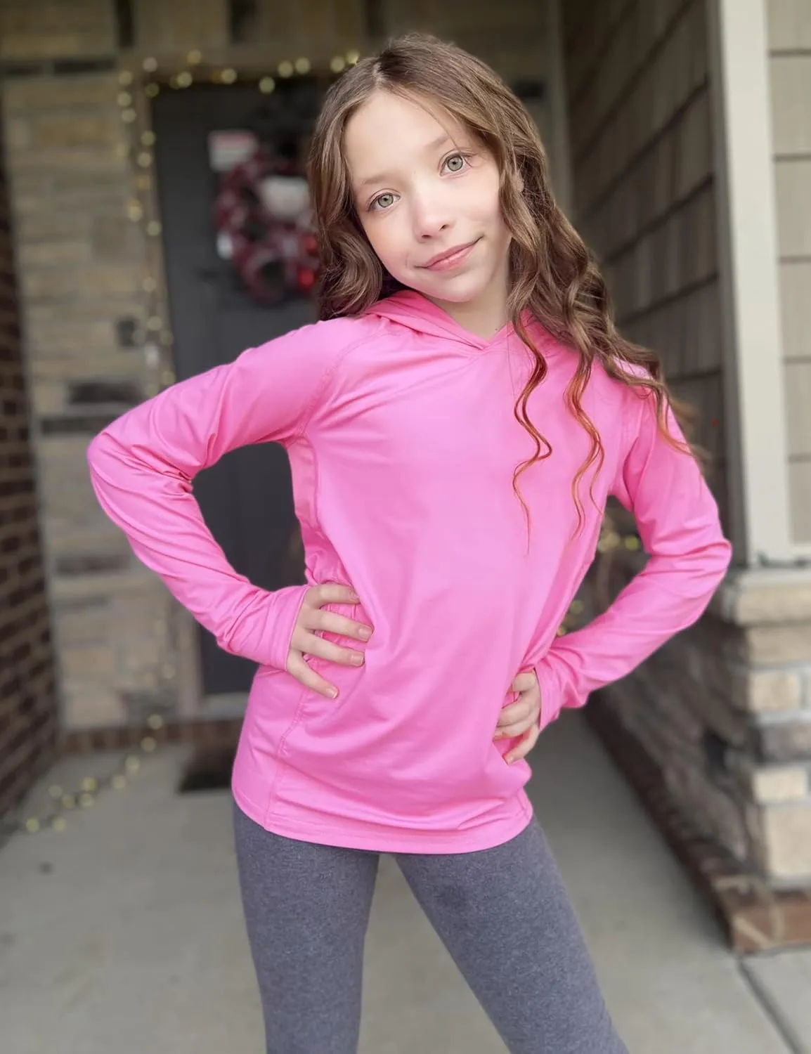 Zaclotre Kids UPF50  Sun Shirt Girls Quick Dry Sun Protection Clothing Athletic Hoodie with Thumbholes