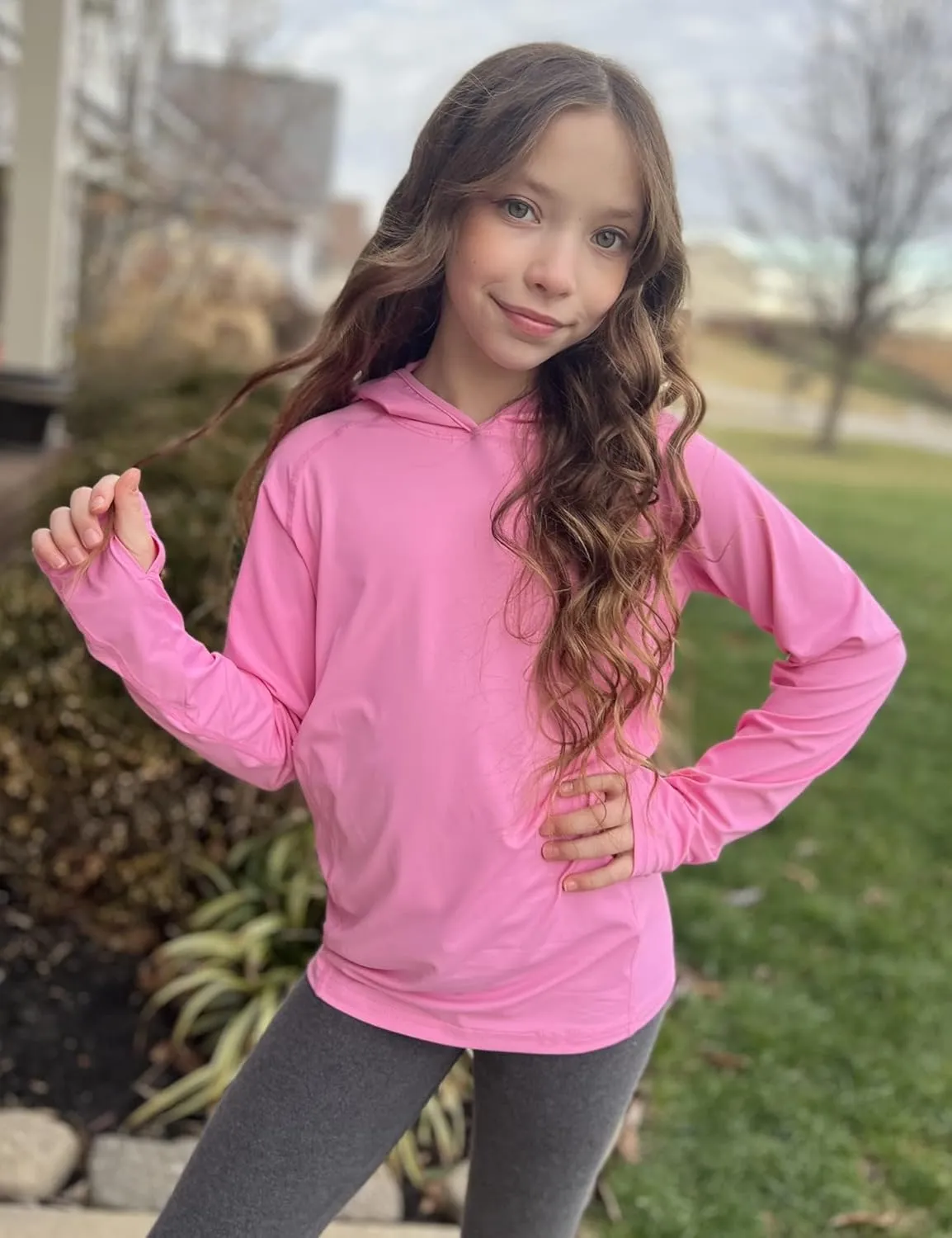 Zaclotre Kids UPF50  Sun Shirt Girls Quick Dry Sun Protection Clothing Athletic Hoodie with Thumbholes