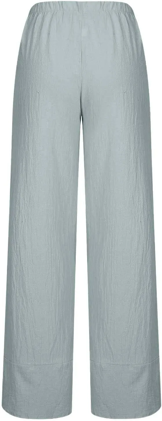 ZDRZK Capri Linen Pants Women Summer Casual High Waist Wide Leg Cropped Pant Loose Fit Beach Pant Trousers Plus Size