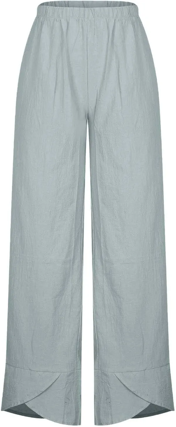 ZDRZK Capri Linen Pants Women Summer Casual High Waist Wide Leg Cropped Pant Loose Fit Beach Pant Trousers Plus Size