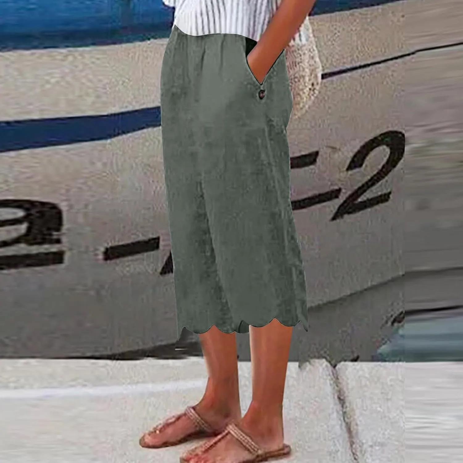ZDRZK High Waisted Linen Pants for Women Summer 2023 Casual Wide Leg Pants with Pockets Loose Comfy Cropped Lounge Trousers