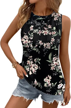 Zeagoo Summer Tank Top for Women 2025 Pleated High Neck Tops Loose Fit Flowy Dressy Tunic Sleeveless Shirts