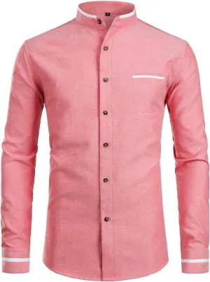 ZEROYAA Mens Hipster Mandarin Collar Slim Fit Long Sleeve Casual Button Down Oxford Dress Shirt with Pocket